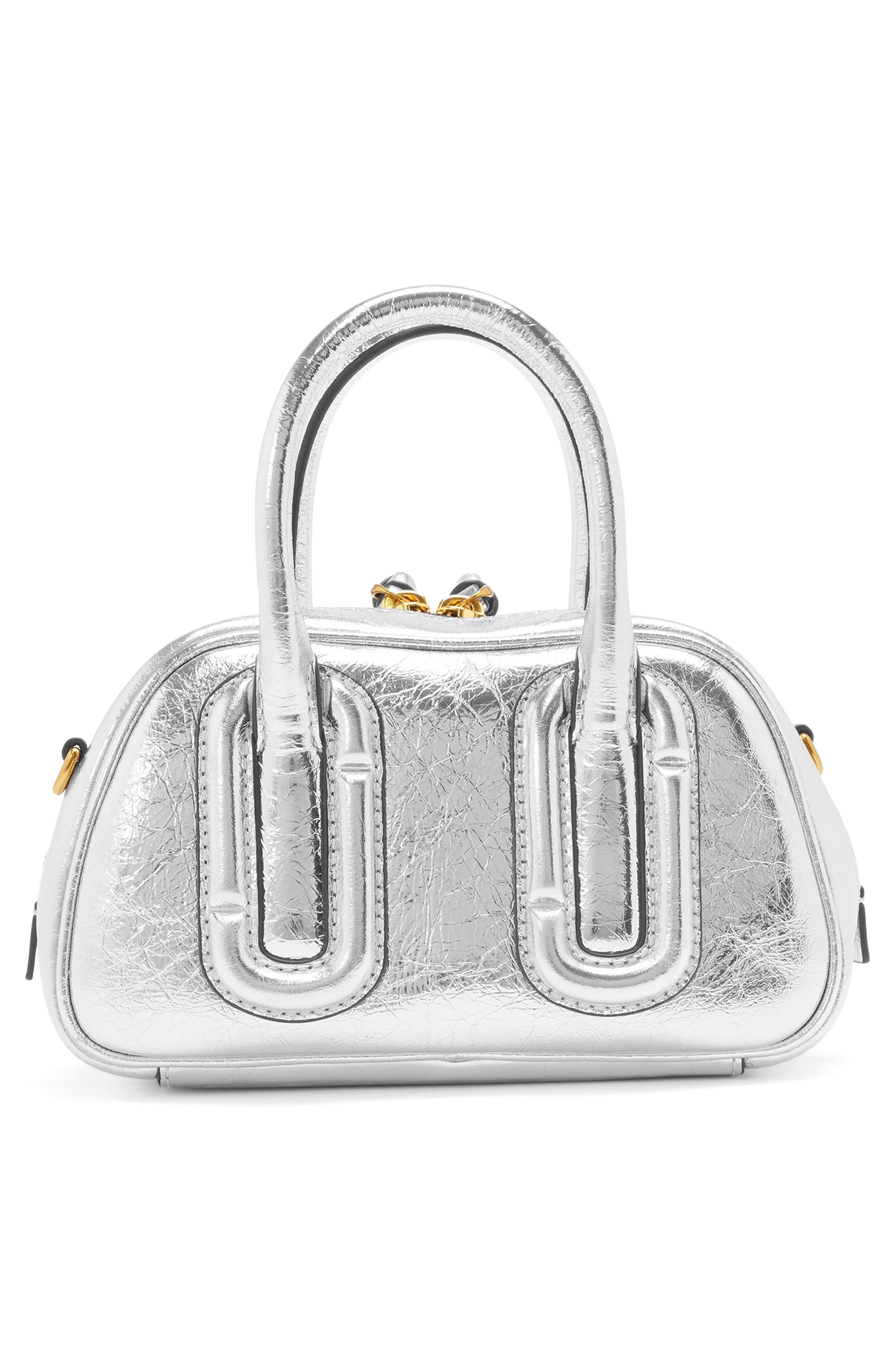 The Babe Mini Metallic Leather Top Handle Bag, Alternate, color, SILVER