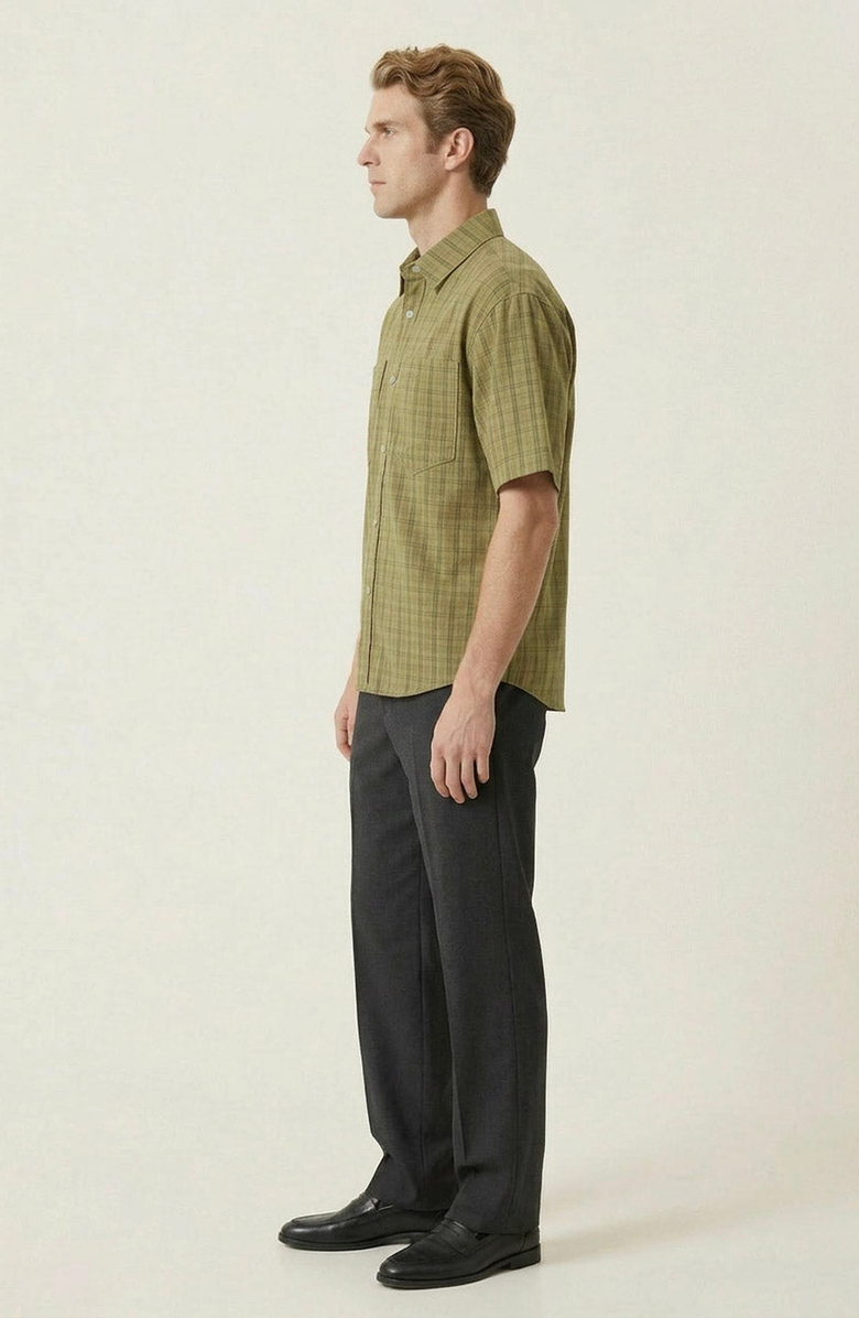 Modenaire Plaid Short Sleeve Shirt, Alternate, color, Olive Green