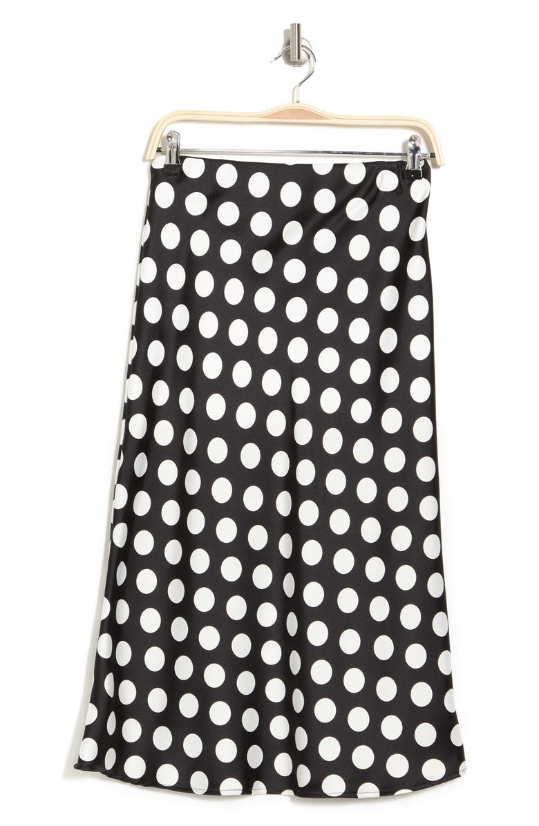 Renee C Polka Dot Satin Midi Skirt, Alternate, color,