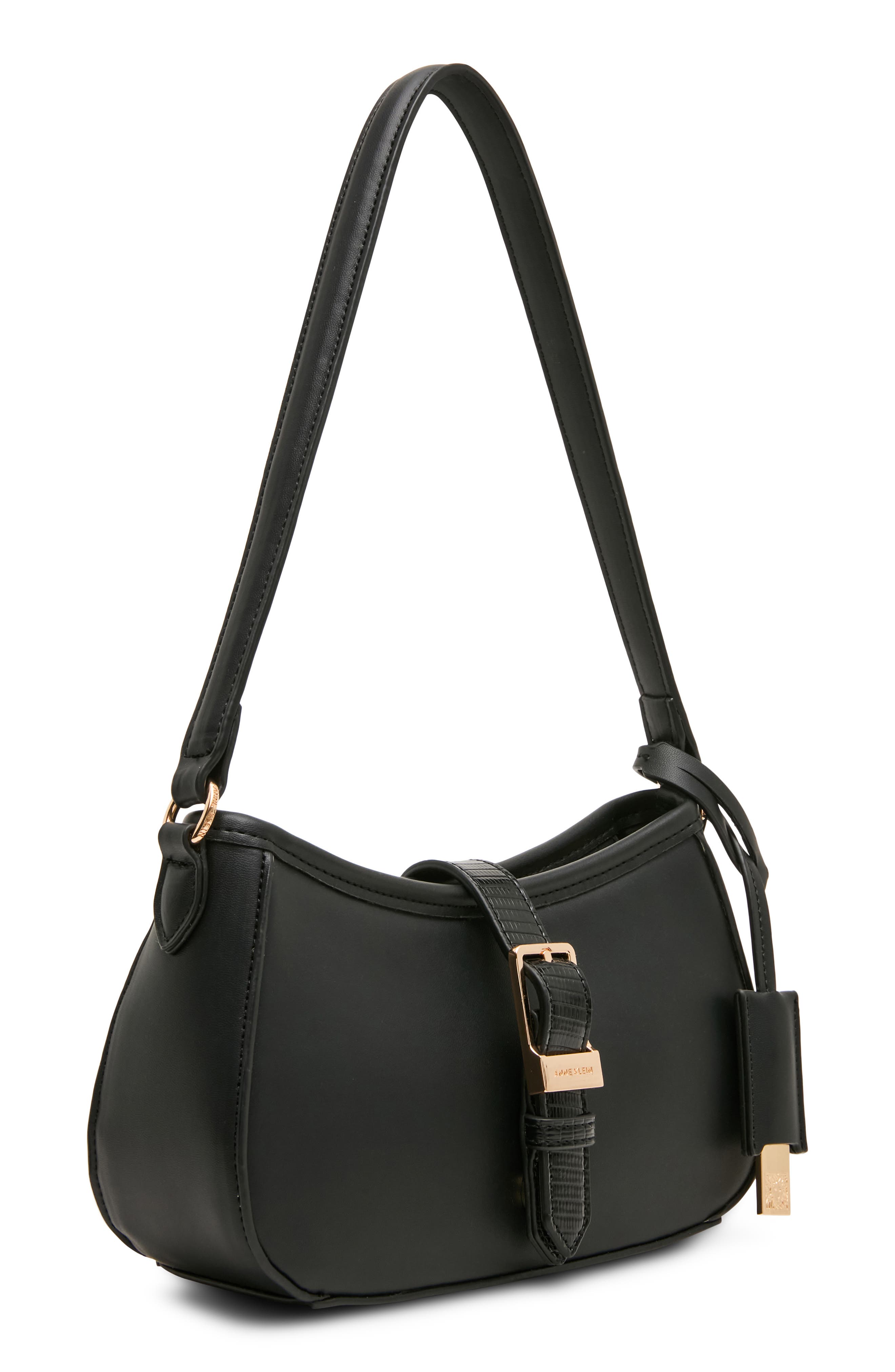 Buckle Faux Leather Shoulder Bag, Alternate, color, BLACK/ BLACK