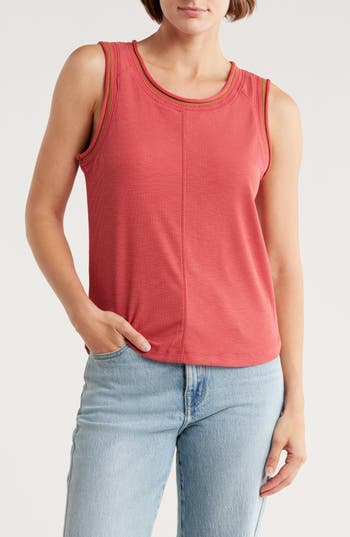 Democracy Scoop Neck Rib Tank Top In Red