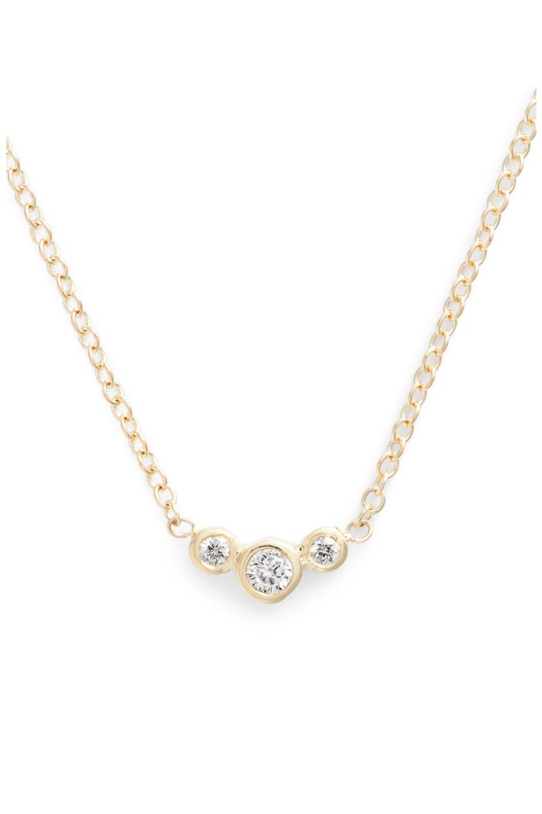 Curved 3-Diamond Bezel Pendant Necklace, Main, color, YELLOW GOLD