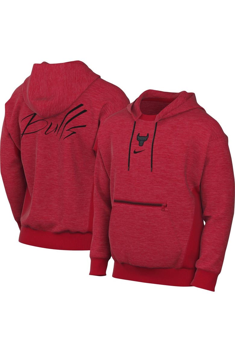 Men's Nike Heather Red Chicago Bulls Courtside Versus Flight Pullover Hoodie, Main, color, Heather Red