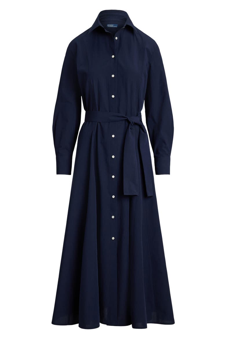 Cotton Canvas Belted Shirtdress, Alternate, color, HUNTER NAVY