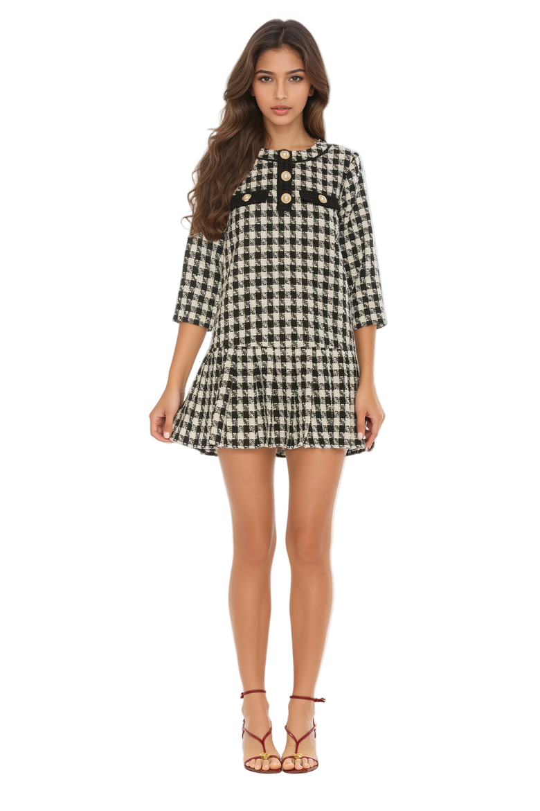 Sabine Dress, Main, color, Bw Houndstooth