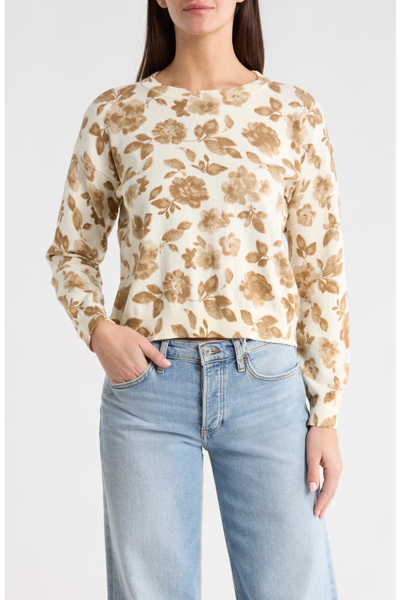 Floral Cotton Sweater, Main, color, CAMEL