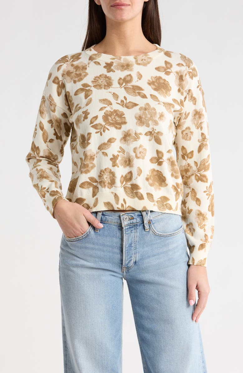 Vince Camuto Floral Cotton Sweater, Main, color, Camel
