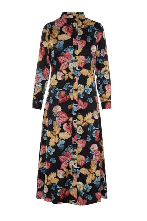Satin Long Sleeve Button-Down Midi Shirt Dress