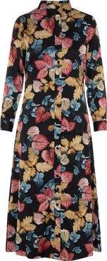 Coco de la Mour Satin Long Sleeve Button-Down Midi Shirt Dress