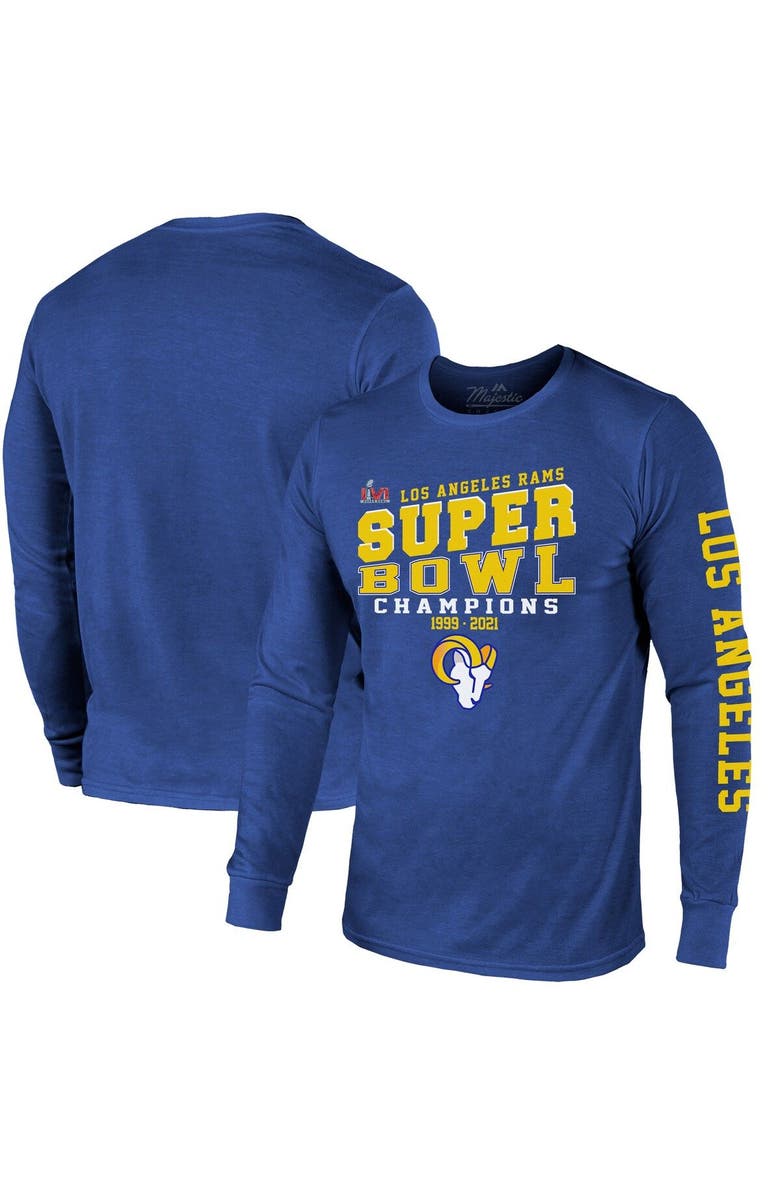 Majestic Threads Men's Majestic Threads Royal Los Angeles Rams 2-Time Super Bowl Champions Loudmouth Long Sleeve T-Shirt, Main, color, 
