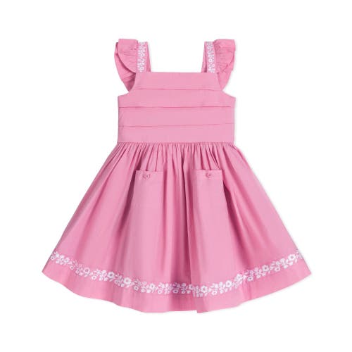 Hope & Henry Girls' Organic Pleated Apron Dress With Embroidery, Kids In Classic Pink With Embroidery