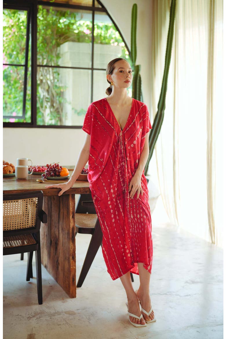 Madella Hand Dyed Kaftan Dress, Alternate, color, Red