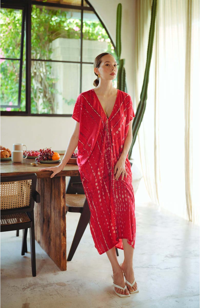 PINK HALEY Madella Hand Dyed Kaftan Dress, Alternate, color, Red
