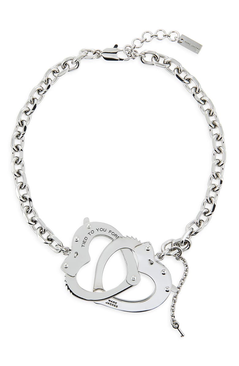 Marc Jacobs Heart Handcuffs Necklace, Main, color, Light Antique Silver