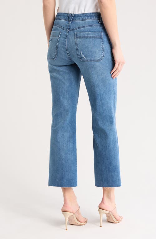 Democracy Raw Hem Crop Flare Utility Jeans In Blue Vintage