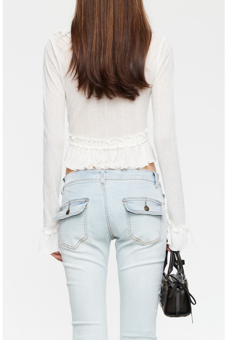 Venice Tie Front Ruffle Long Sleeve Top, Alternate, color, PORCELAIN