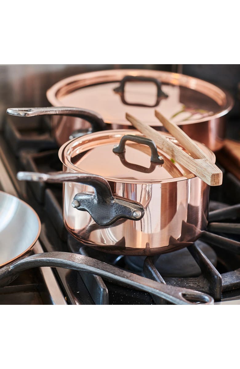 Mauviel M'150 Ci Curved Splayed Saute Pan With Lid, 8 Inch, Alternate, color, Copper