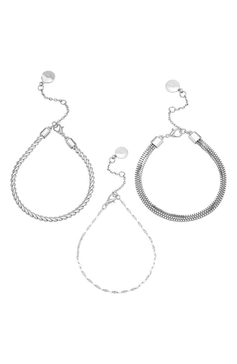 Vince Camuto Set of 3 Assorted Chain Bracelets, Main, color, Silver Tone