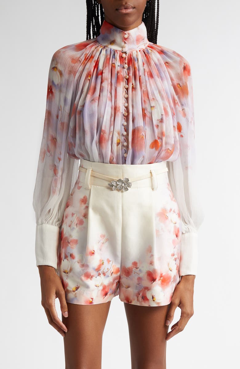Zimmermann Crush Floral Print Gathered Top, Main, color, 