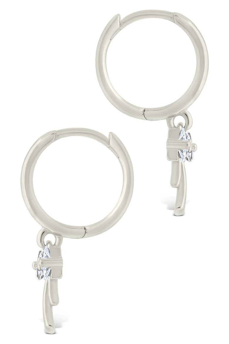 Cubic Zirconia Bow Drop Huggie Hoop Earrings, Alternate, color, SILVER