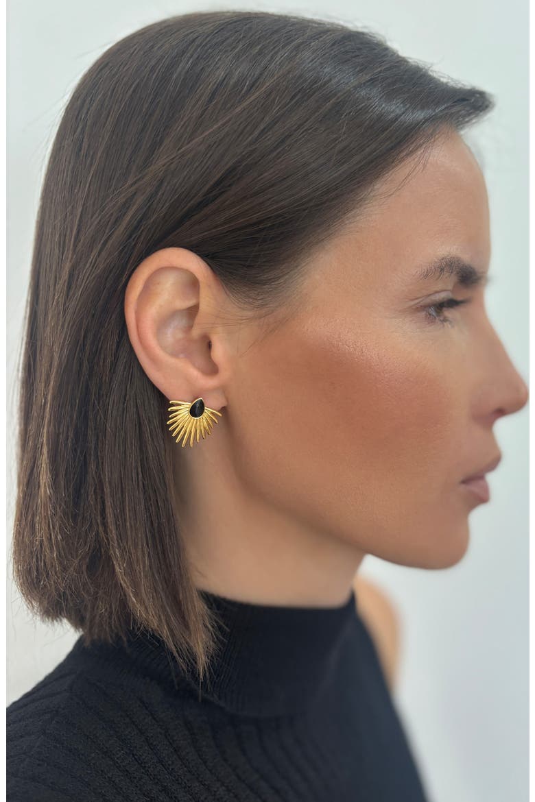Onyx Deco Drop Earrings, Alternate, color, BLACK