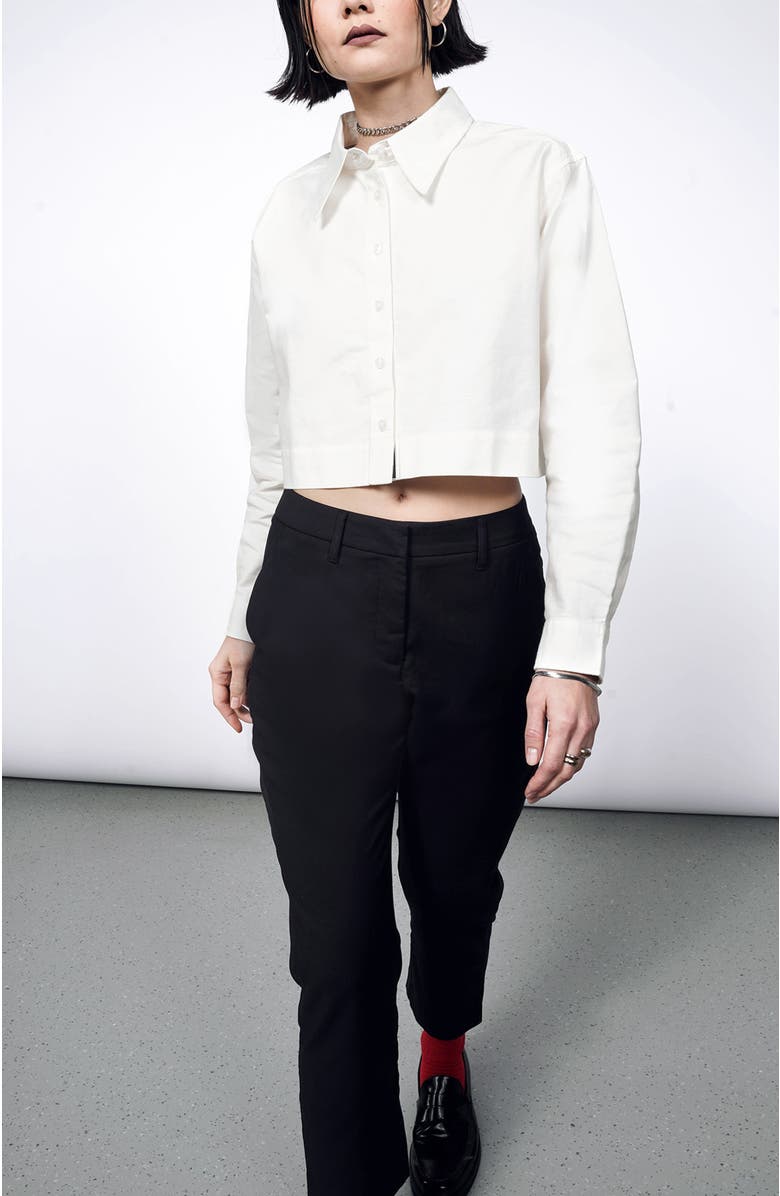 WILDFANG The Essential Long Sleeve Cropped Oxford Button Up, Main, color, White