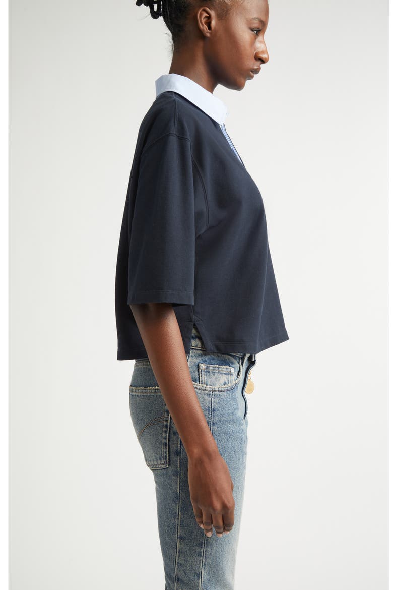 Crop Piqué Polo Shirt, Alternate, color, NAVY