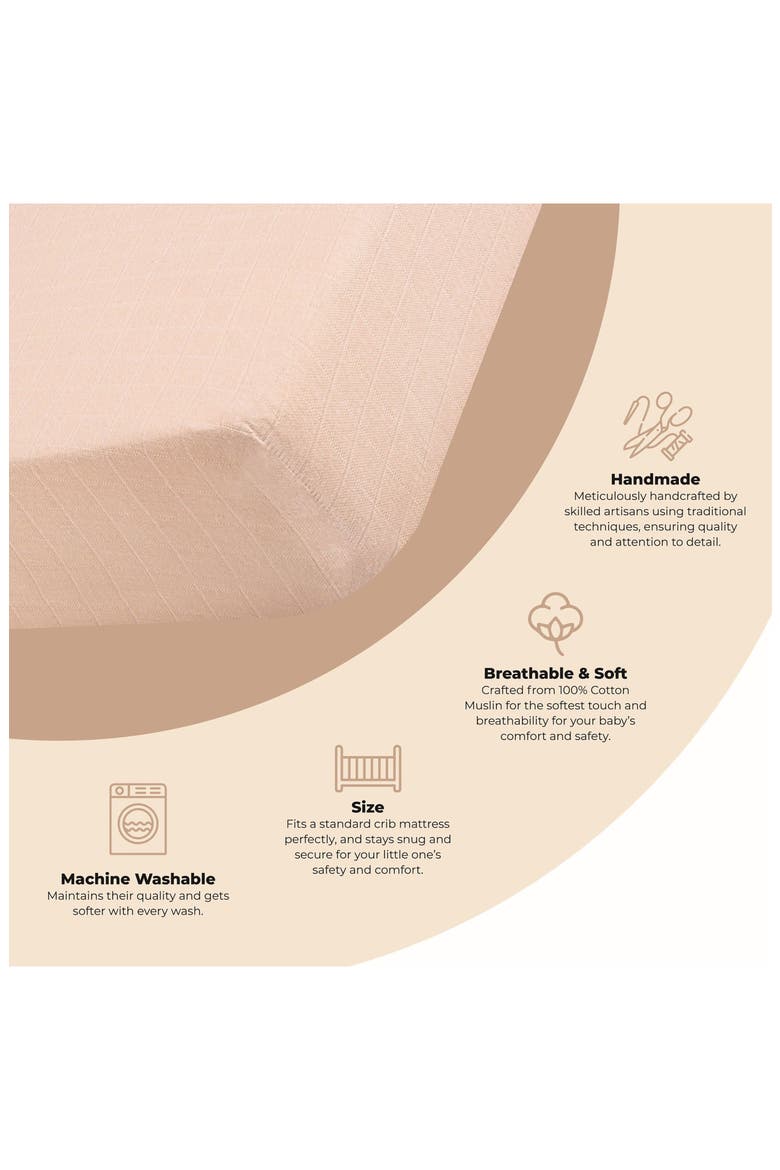Cotton Muslin Fitted Crib Sheet, Alternate, color, PINK