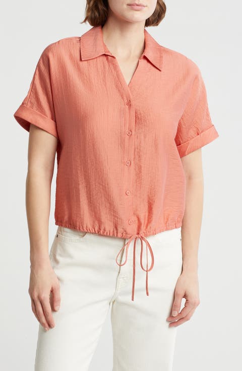 Short Sleeve Tie Hem Button-Up Shirt
