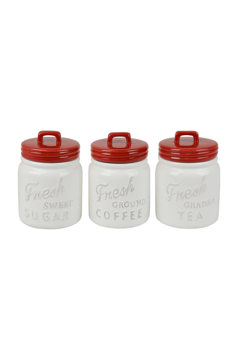 Ceramic Jar Canister Set/3, Sugar, Coffee & Tea, Main, color, Red
