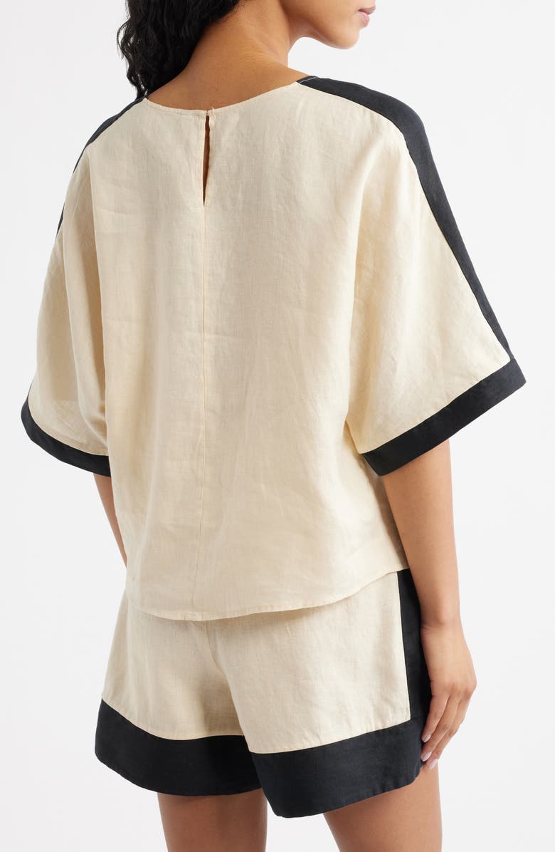 MANGO Contrast Detail Linen Top, Alternate, color, Ecru