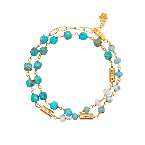 Soothing Abundance Turquoise Larimar Mantra Wrap Bracelet