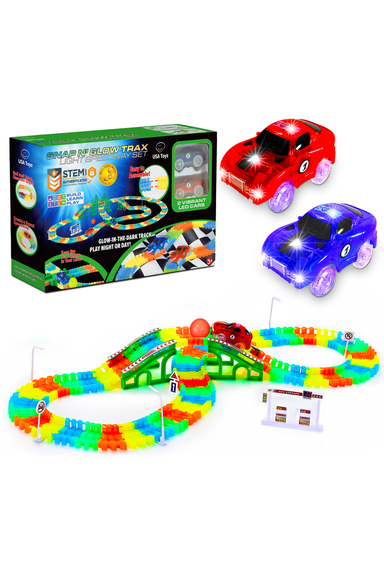 Glow Trax Glow in The Dark Race Tracks for Kids - 360pc, Main, color, Multi Color