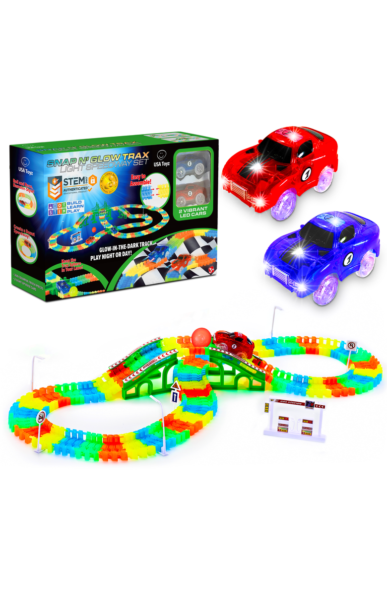 USA Toyz Glow Trax Glow in The Dark Race Tracks for Kids - 360pc, Main, color,