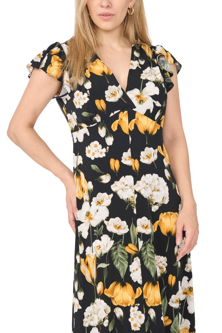 Fluttered Sleeve Maxi Dress, Alternate, color, RICH BLACK