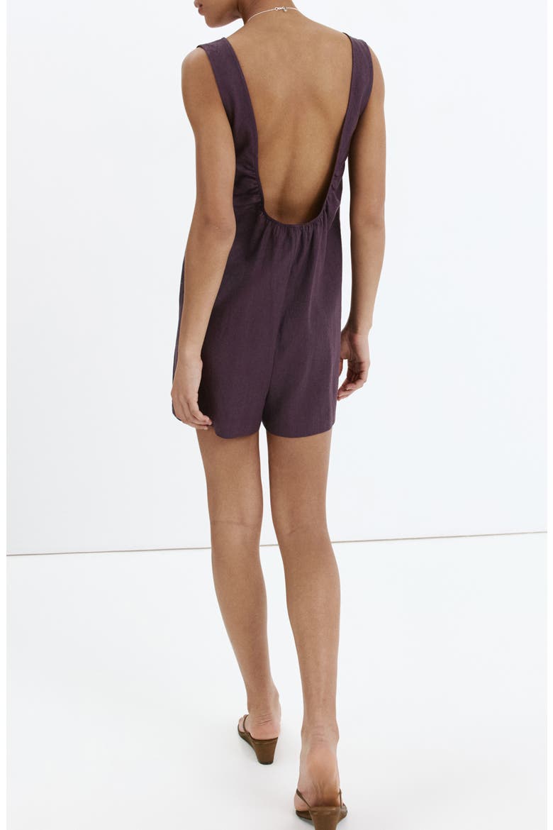 Open Back Linen Blend Romper, Alternate, color, PURPLE