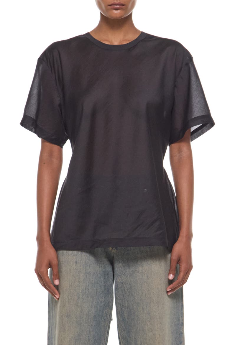 Sheer Tie Waist T-Shirt, Main, color, BLACK