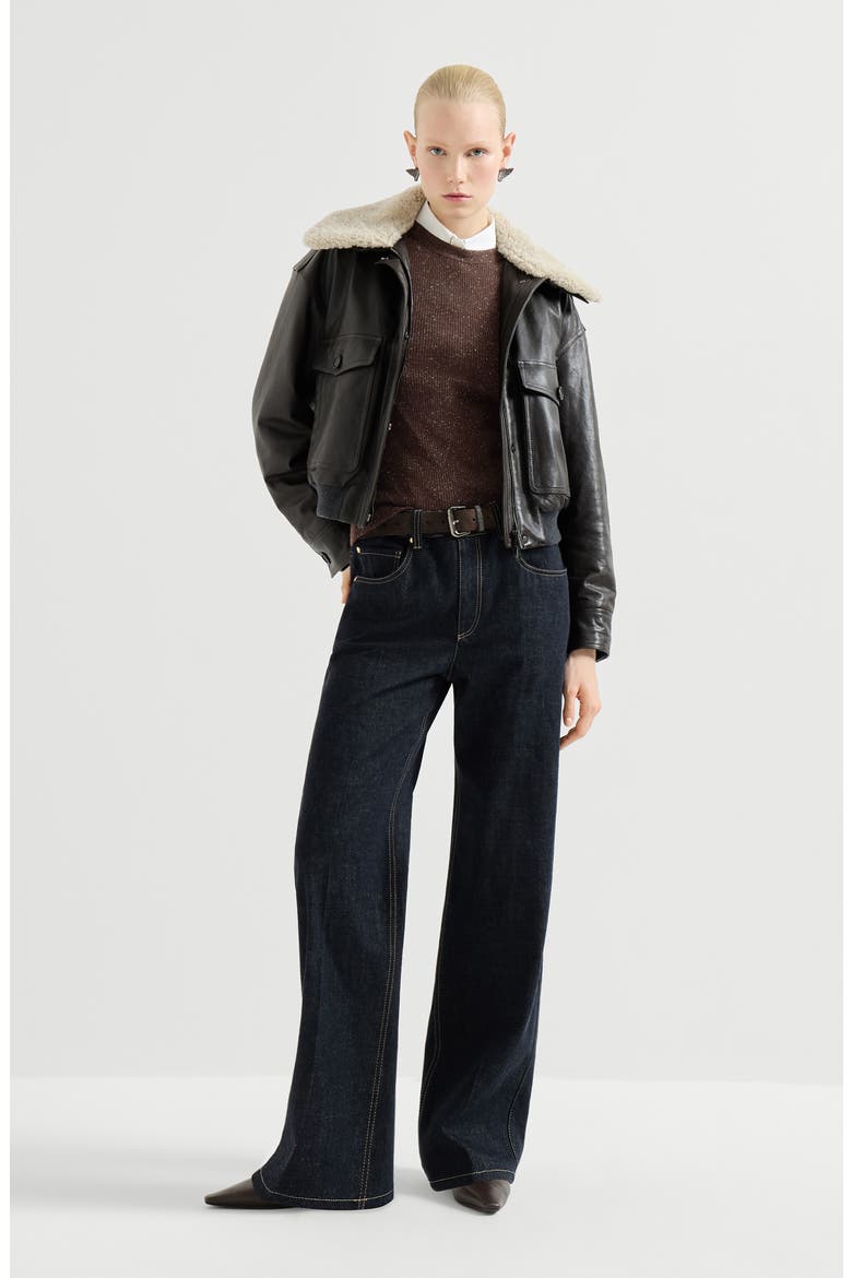 Sparkling cashmere lightweight rib knit sweater, Alternate, color, Cocoa
