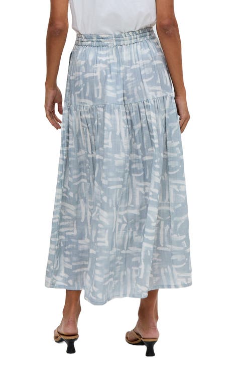 Bonnie Shirred Waist Warhol Print Midi Skirt