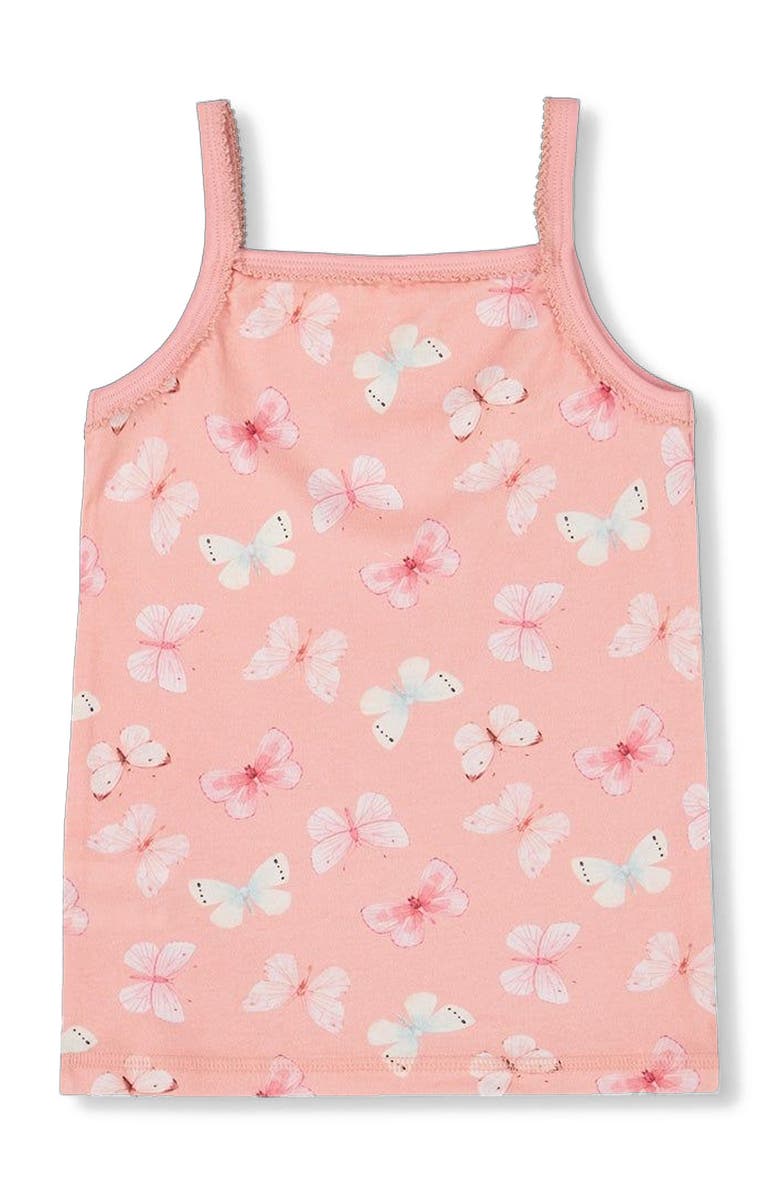 Deux par Deux Girl's Printed Organic Cotton Tank Top Pink And Blue Butterflies On Old Pink, Alternate, color,