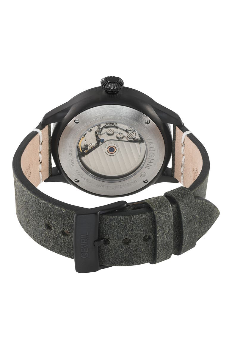 Vaughn Leather Strap Automatic Watch, 44mm, Alternate, color, GREEN
