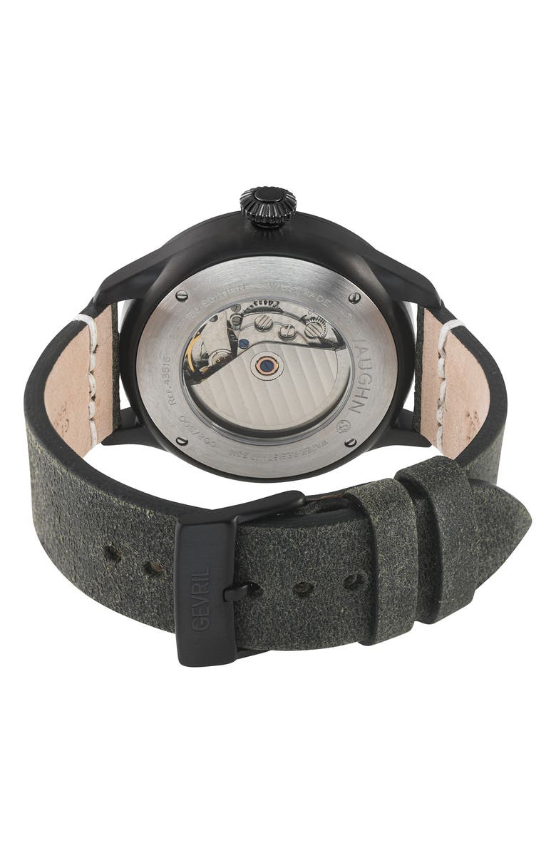 GEVRIL Vaughn Leather Strap Automatic Watch, 44mm, Alternate, color, Green