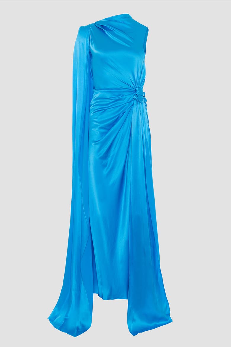 Orien Silk Floor Length Dress, Alternate, color, Agua