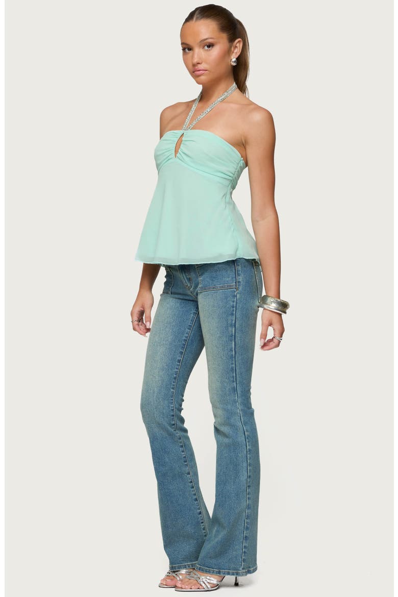 Sequin Keyhole Chiffon Halter Top, Alternate, color, AQUA