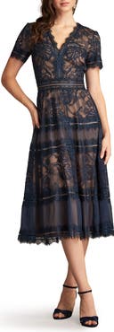 Tadashi Shoji Lace & Mesh Midi Cocktail Dress