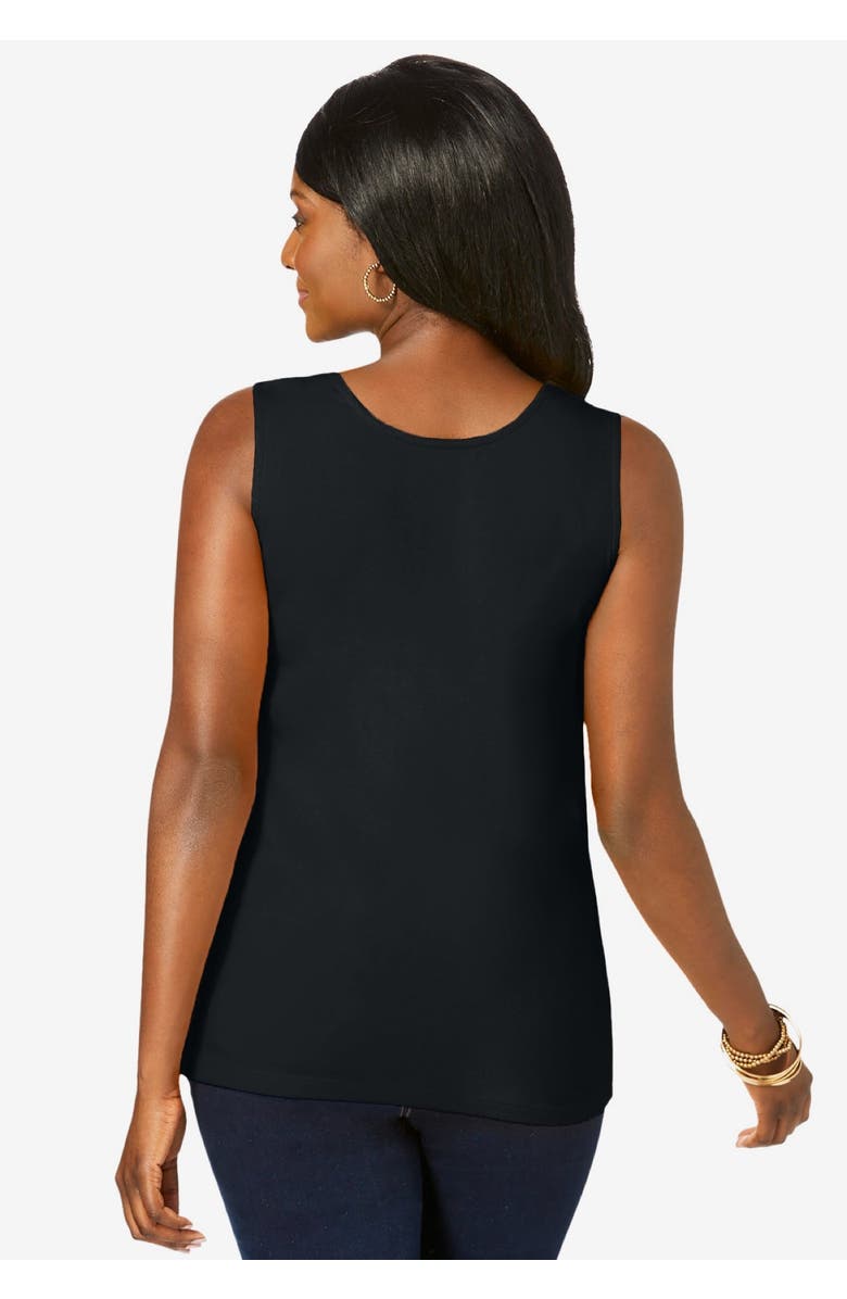 Jessica London Stretch Cotton Horseshoe Neck Tank, Alternate, color, Black