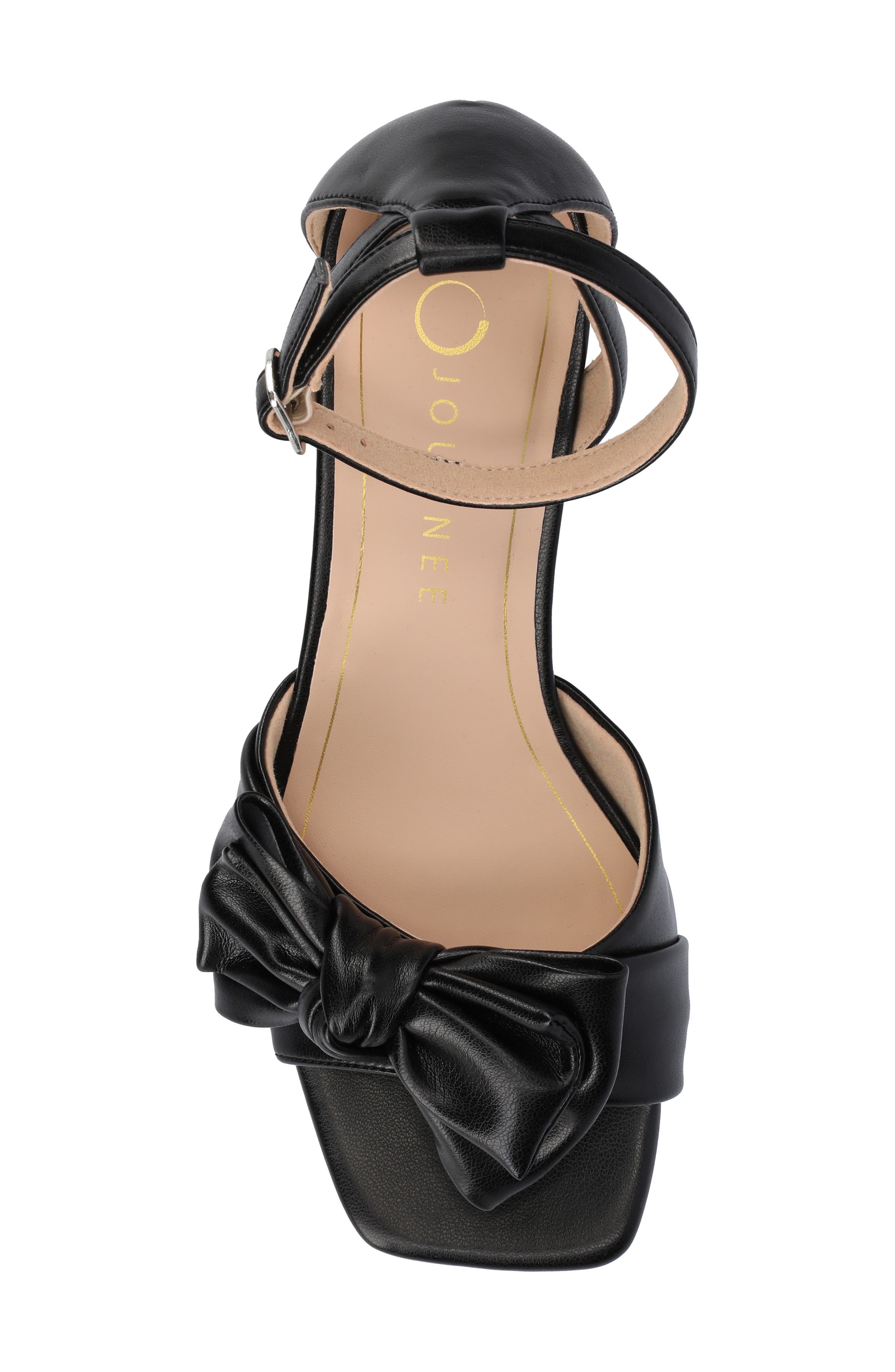 Journee Collection Zevi Bow Block Heel Sandal, Alternate, color, Black Pu