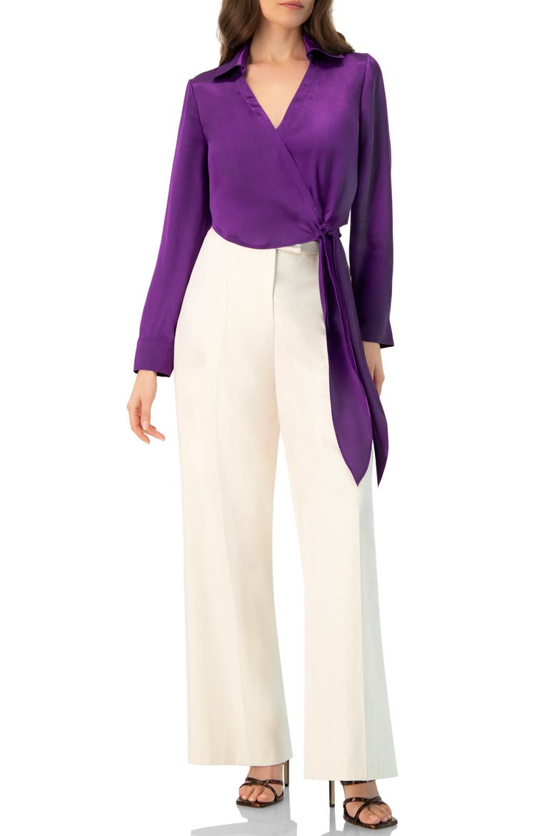 Wrap Satin Blouse with Tie Detail, Alternate, color, Purple