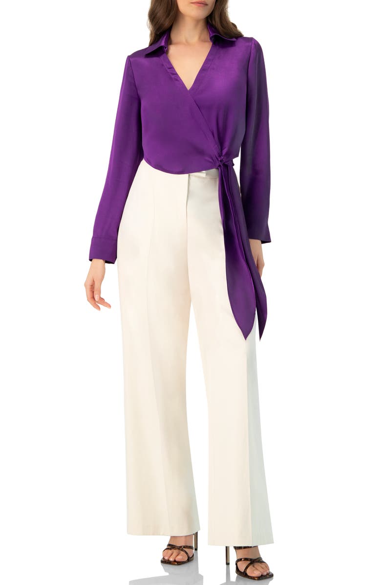 IVONNE Wrap Satin Blouse with Tie Detail, Alternate, color, Purple
