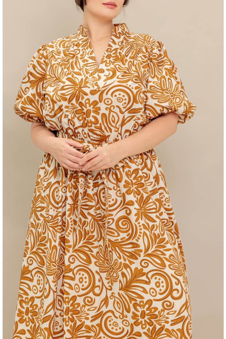 Printed Cotton Maxi Dress, Alternate, color, IVORY MUSTARD